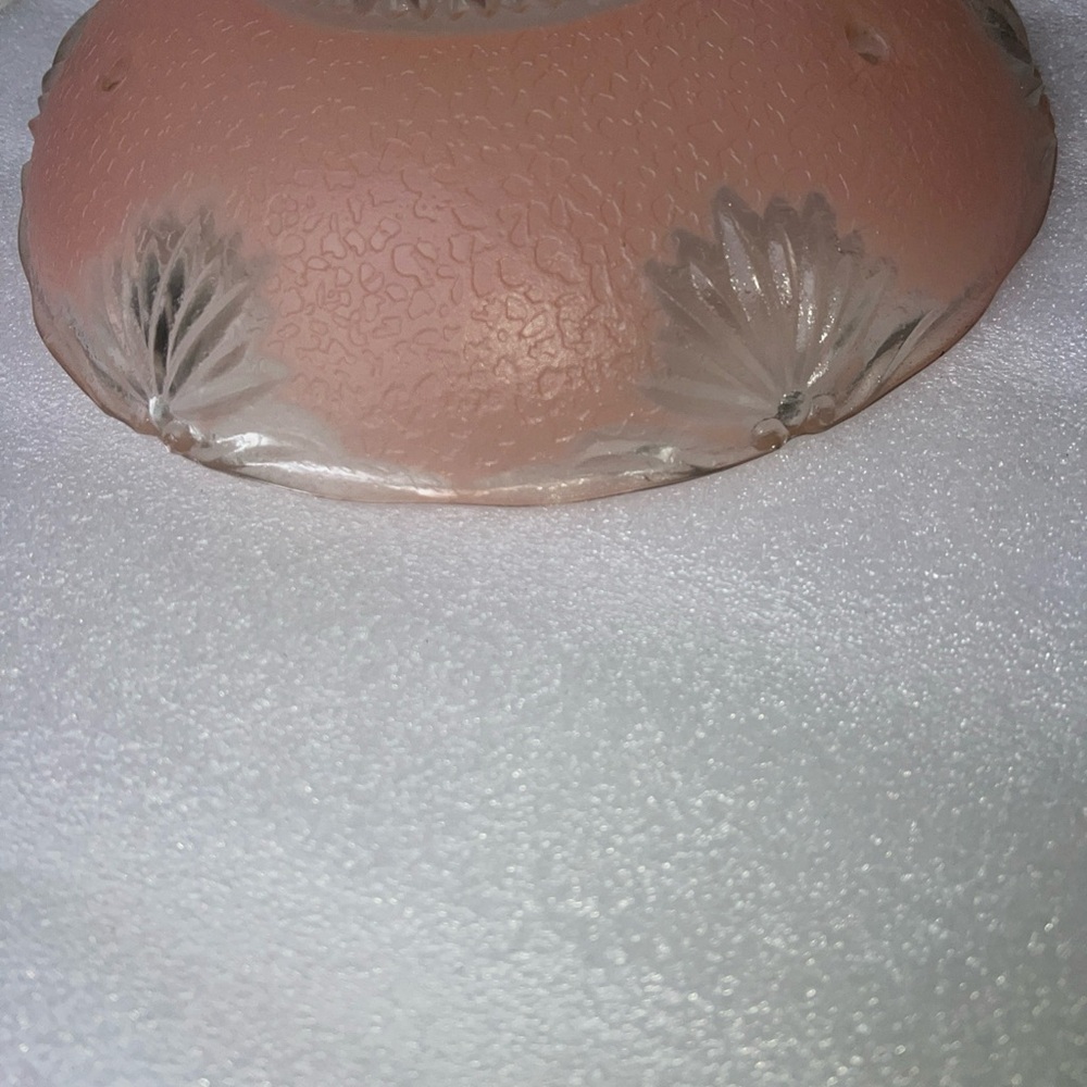 Vintage MCM Pink Frosted Glass 3 Chain Hanging Ceiling Light Shade - Picture 4 of 10